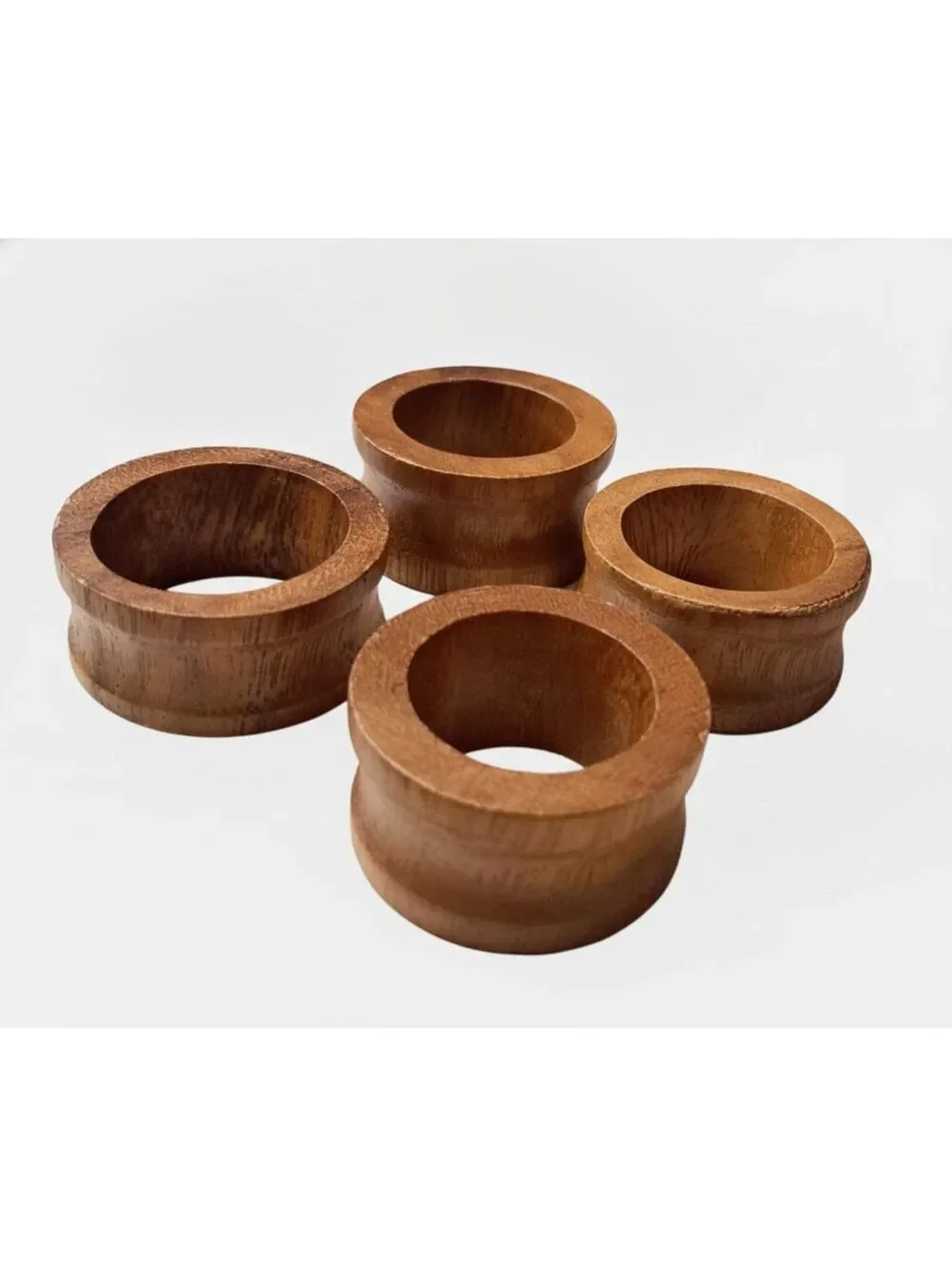 Vintage Set of 4 Natural Grain Made in the Philippines Wood Napkin Rings